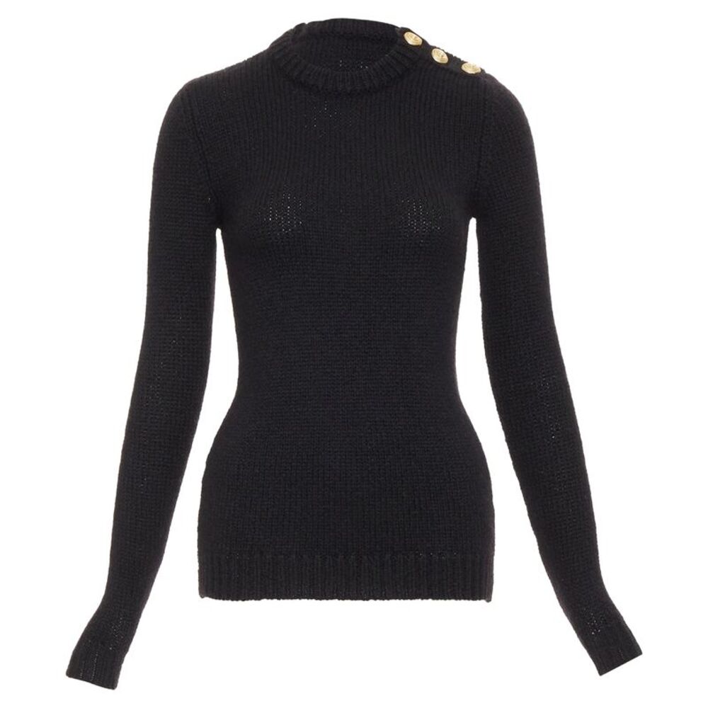 Balmain mohair blend gold lion button crew neck sweater